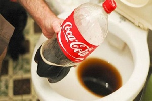Plombier qui réalise un détartrage wc avec du cola